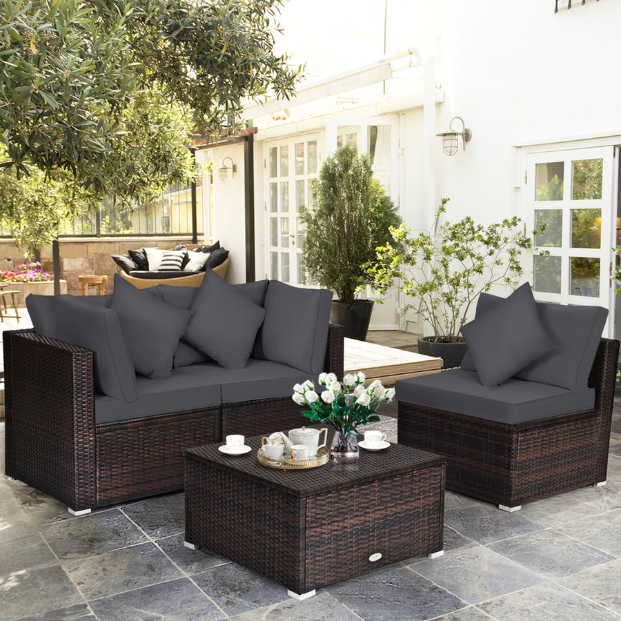 4PCS Rattan Patio Conversation Furniture Set Yard Outdoor w/ Grey Cushion Image 1