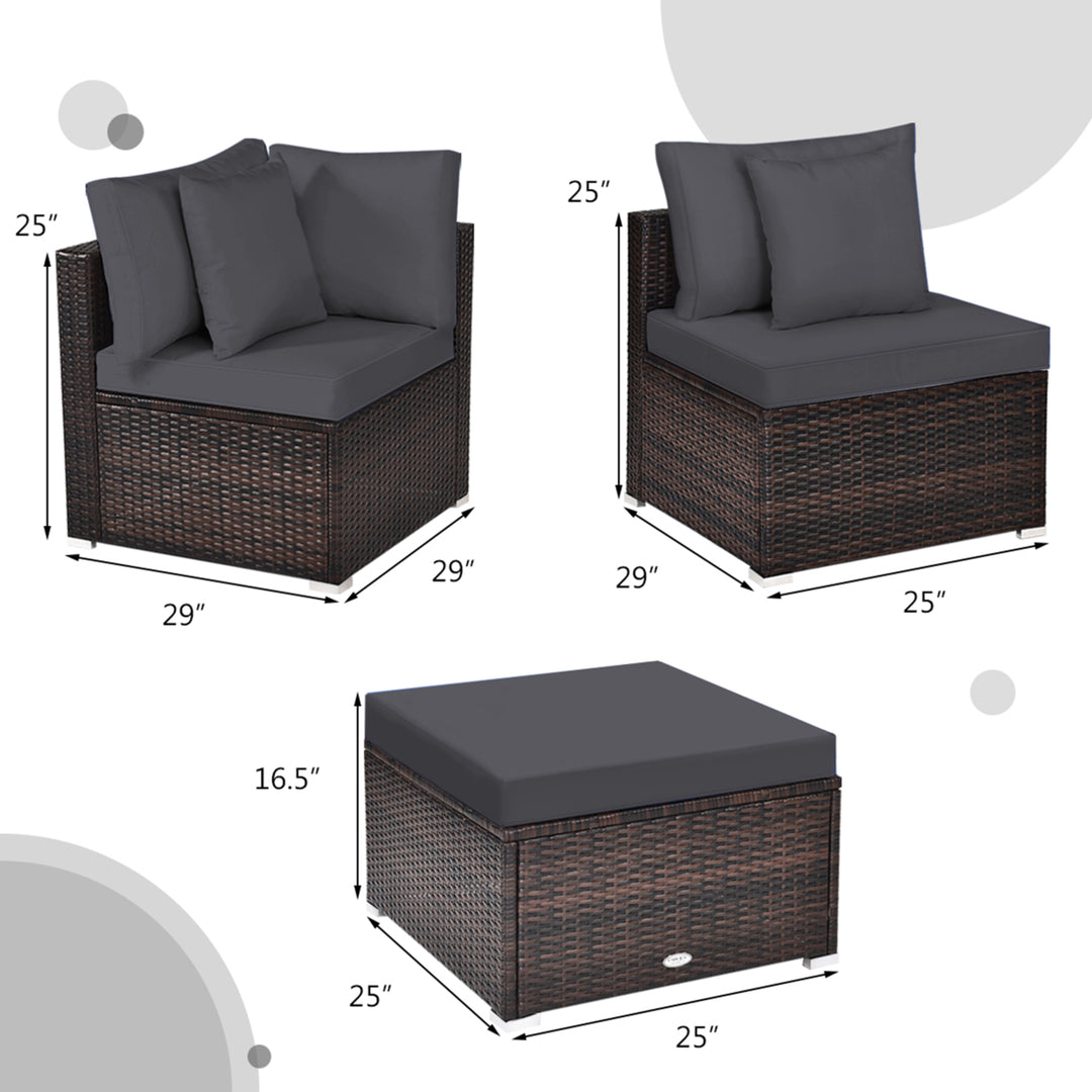 4PCS Rattan Patio Conversation Furniture Set Yard Outdoor w/ Grey Cushion Image 9