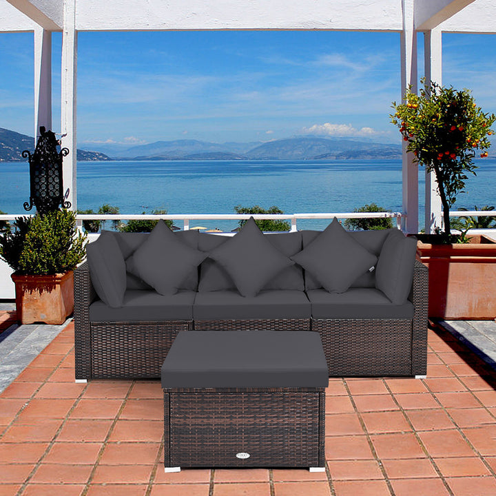 4PCS Rattan Patio Conversation Furniture Set Yard Outdoor w/ Grey Cushion Image 3