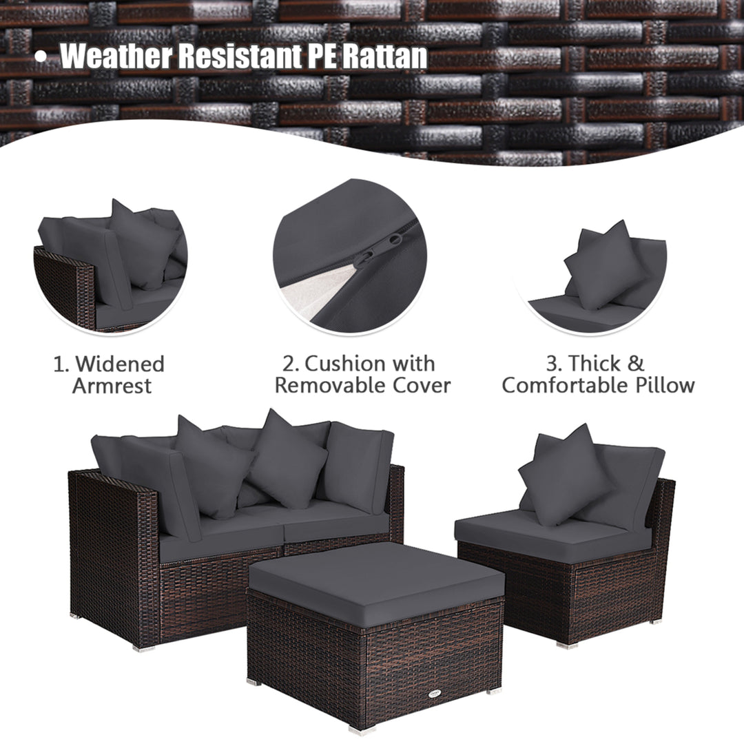 4PCS Rattan Patio Conversation Furniture Set Yard Outdoor w/ Grey Cushion Image 7