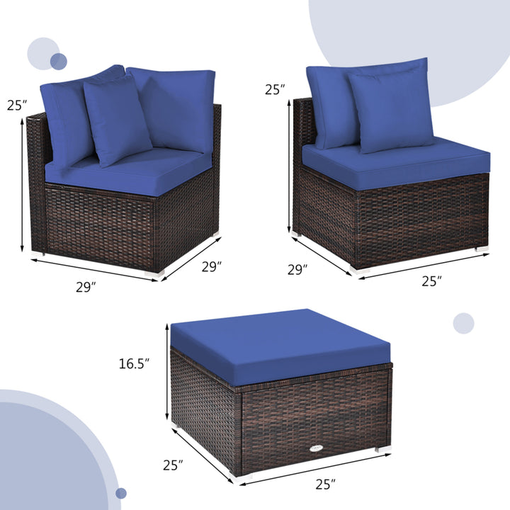 4PCS Rattan Patio Conversation Furniture Set Yard Outdoor w/ Navy Cushion Image 9