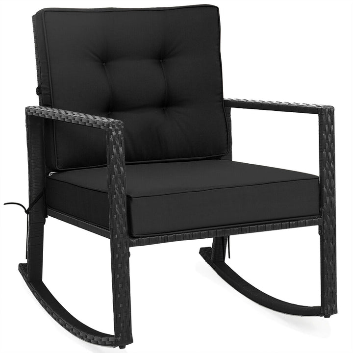 2PCS Outdoor Wicker Rocking Chair Patio Rattan Single Chair Glider w/ Black Cushion Image 8