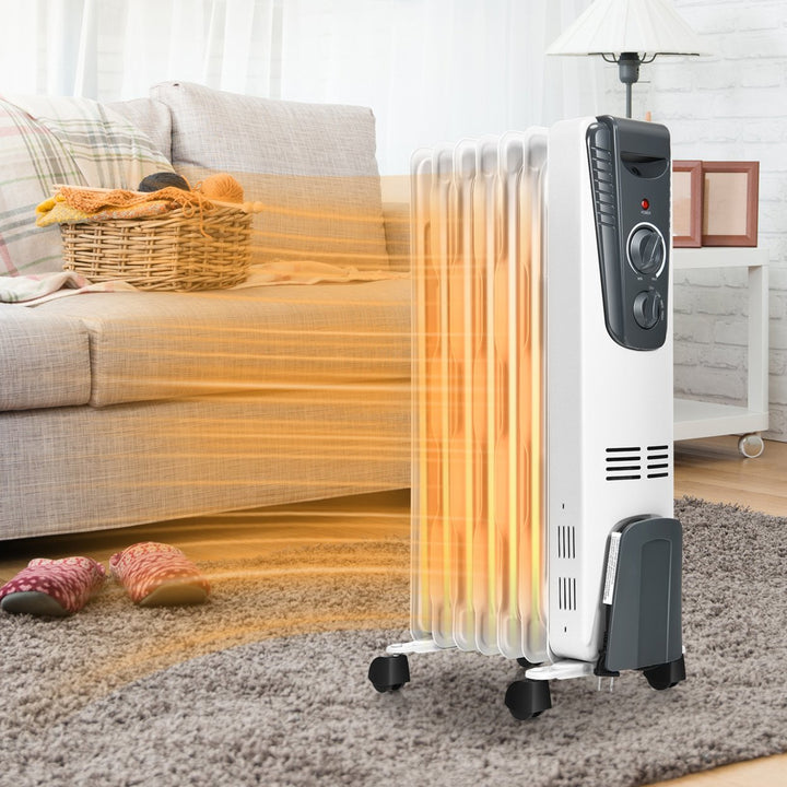 1500W Oil Filled Radiator Heater Portable Space Heater w/ 3 Heat Settings Image 3