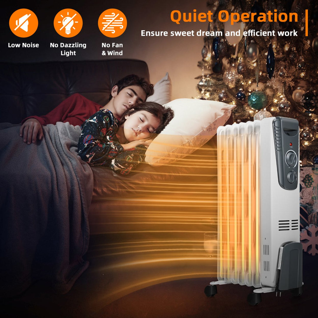 1500W Oil Filled Radiator Heater Portable Space Heater w/ 3 Heat Settings Image 9