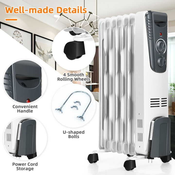 1500W Oil Filled Radiator Heater Portable Space Heater w/ 3 Heat Settings Image 10