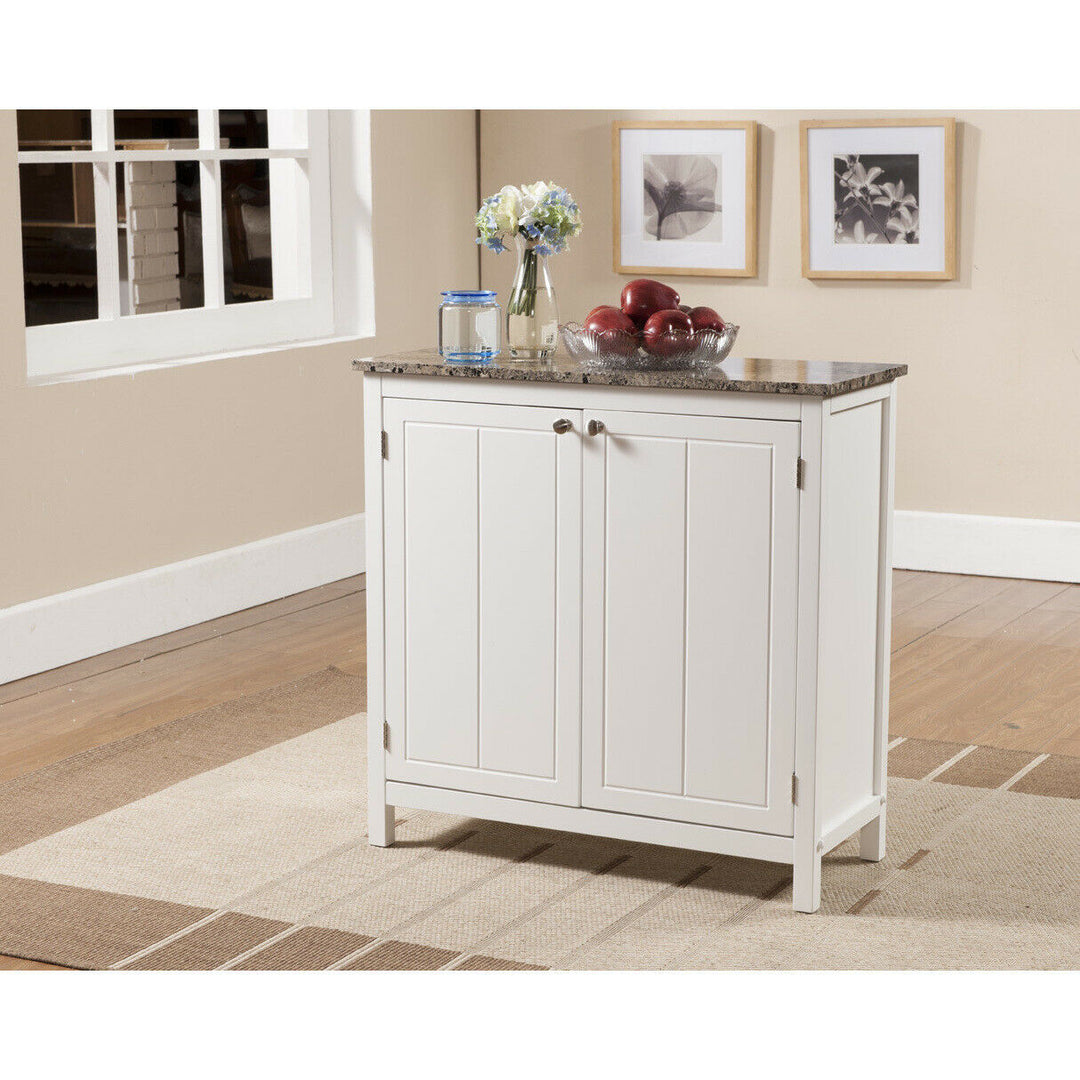 Kings Brand Furniture - Marble Finish Top White Kitchen Island Storage Cabinet Image 1