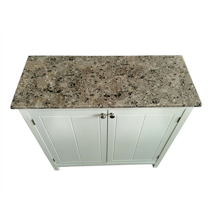 Kings Brand Furniture - Marble Finish Top White Kitchen Island Storage Cabinet Image 2