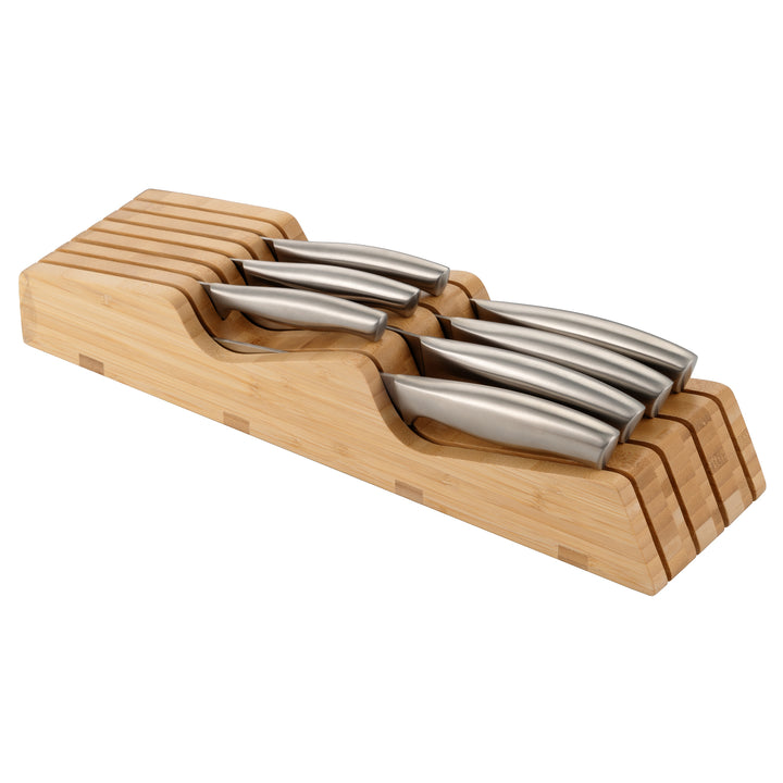 Ozeri 8-Piece Knife Set Japanese Stainless Steel Blades Bamboo Block Ergonomic Image 1