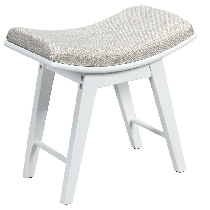 Vanity Stool Modern Dressing Makeup Stool w/ Concave Seat Rubberwood Legs Black/ White Image 4