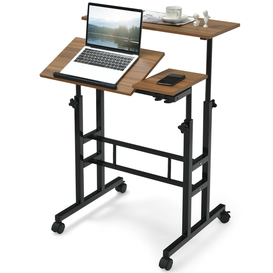 Mobile Stand up Desk Adjustable Computer Desk Tilting Workstation Image 1