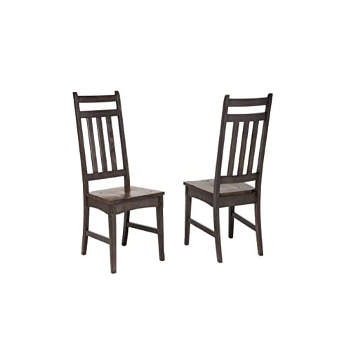 Kings Brand Emblem Grey Brown Wood Kitchen Dinette Slatback Dining Side Chairs, Set of 2 Image 1