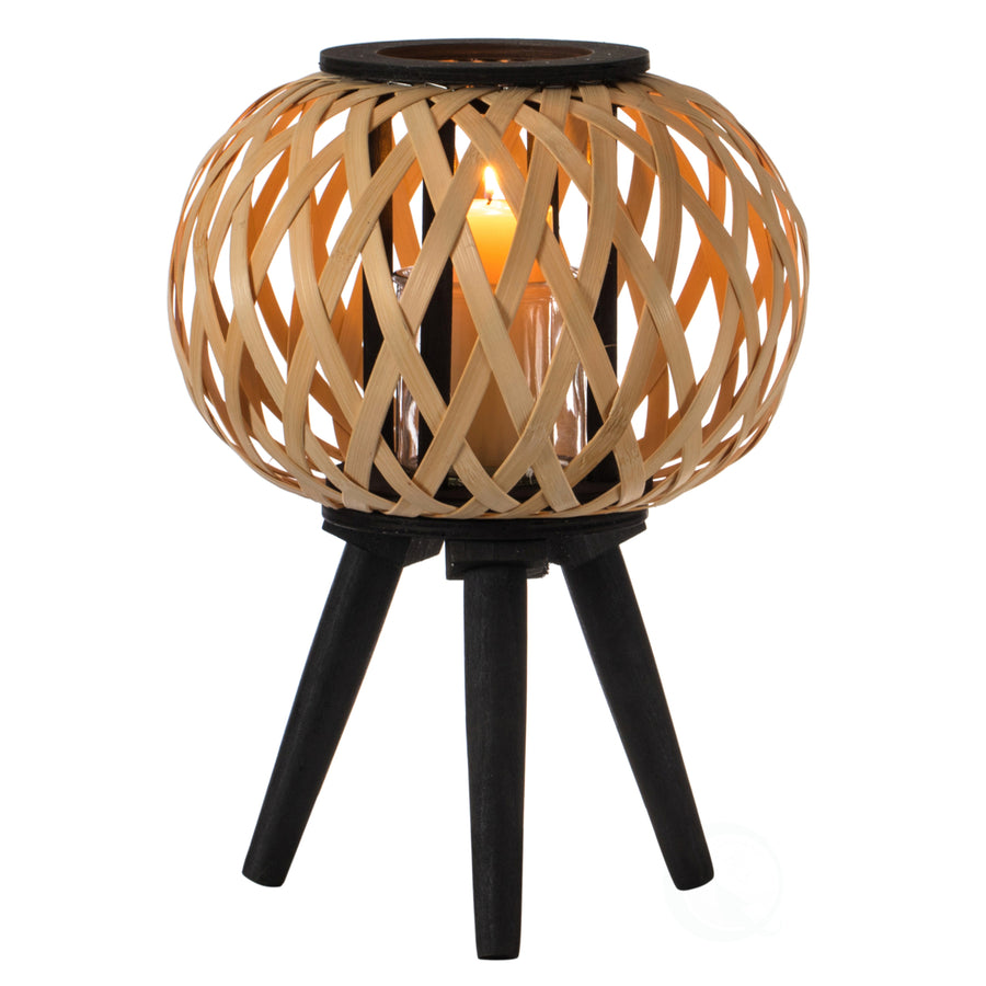 Modern Black Bamboo Lantern 6x6x13 Trellis Design with Stand Indoor Outdoor Image 1