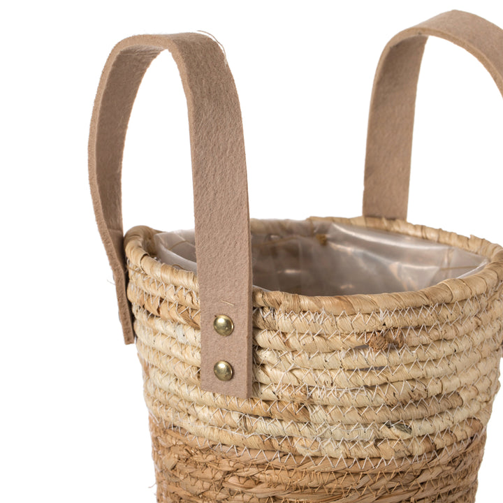 Brown Rope Straw Storage Basket Set of 3 with Handles Home Organization Decor Image 7