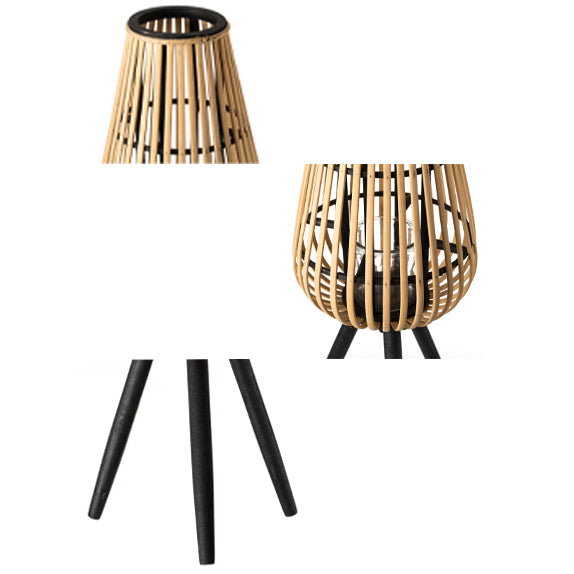 Indoor and Outdoor Modern Natural Bamboo Decorative Lantern with Black Stand and Glass Candle Holder Image 6