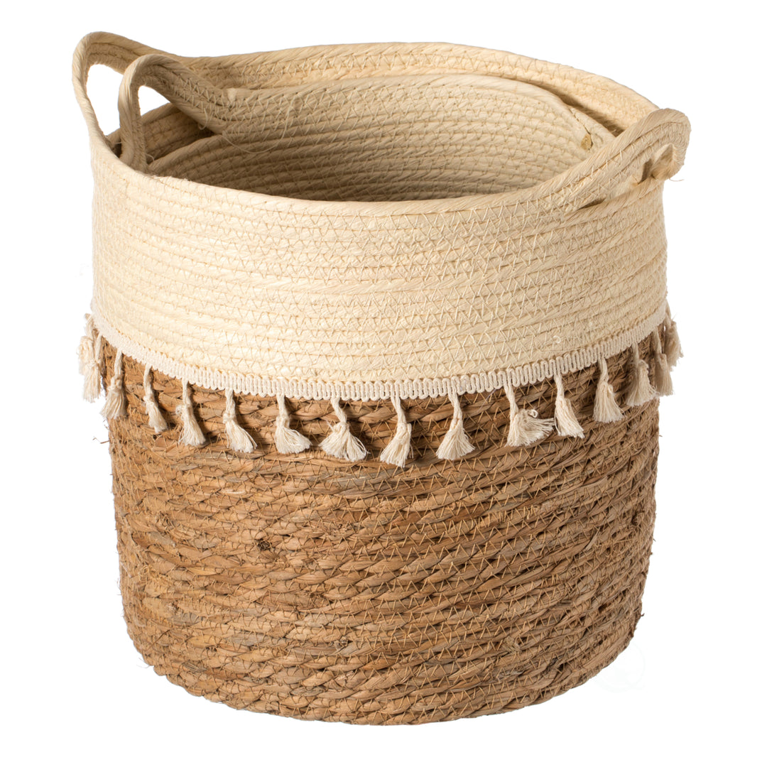 Decorative Round Storage Basket Set of 2 with Woven Handles for the Playroom, Bedroom, and Living Room Image 7