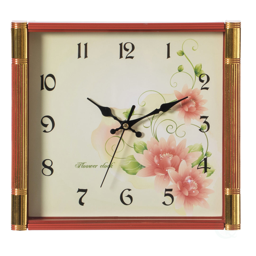 Modern Square Floral Wall Clock 10 Inch Battery Operated Silent for Image 1