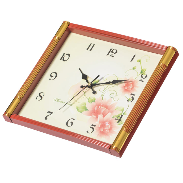 Modern Square Floral Wall Clock 10 Inch Battery Operated Silent for Image 3