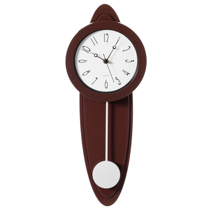 Modern Brown Oval Pendulum Wall Clock 21 Inch Plastic for Living Room Kitchen Image 1