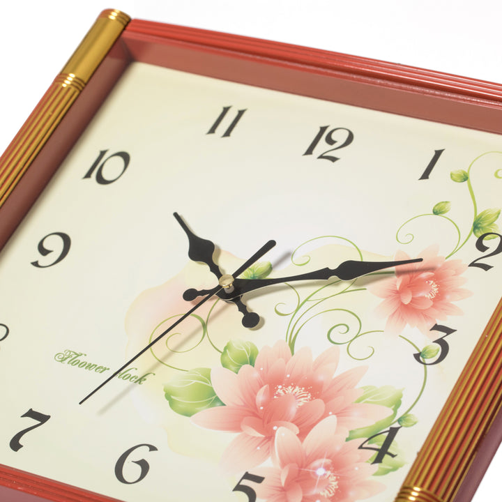 Modern Square Floral Wall Clock 10 Inch Battery Operated Silent for Image 5