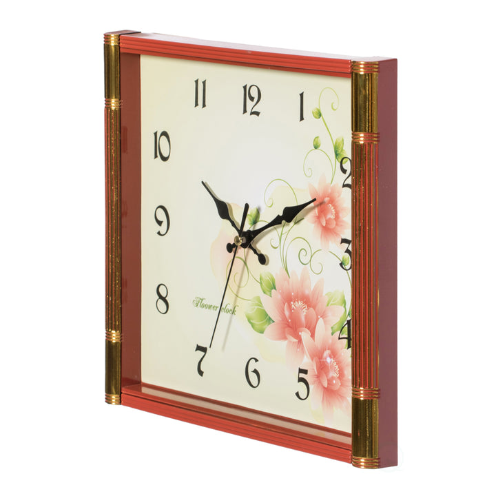 Modern Square Floral Wall Clock 10 Inch Battery Operated Silent for Image 7