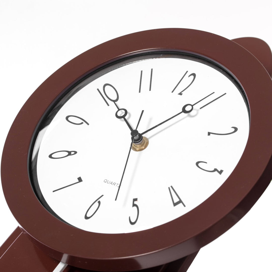 Modern Brown Oval Pendulum Wall Clock 21 Inch Plastic for Living Room Kitchen Image 5