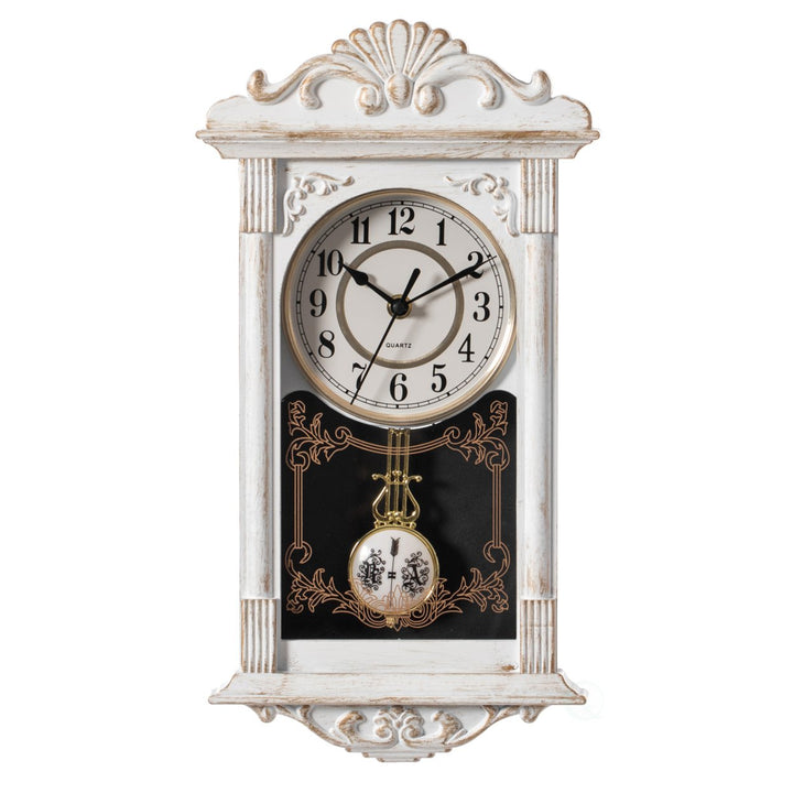 Vintage Plastic Pendulum Wall Clock 9" Silent Wood Look for Living Room Kitchen Image 1