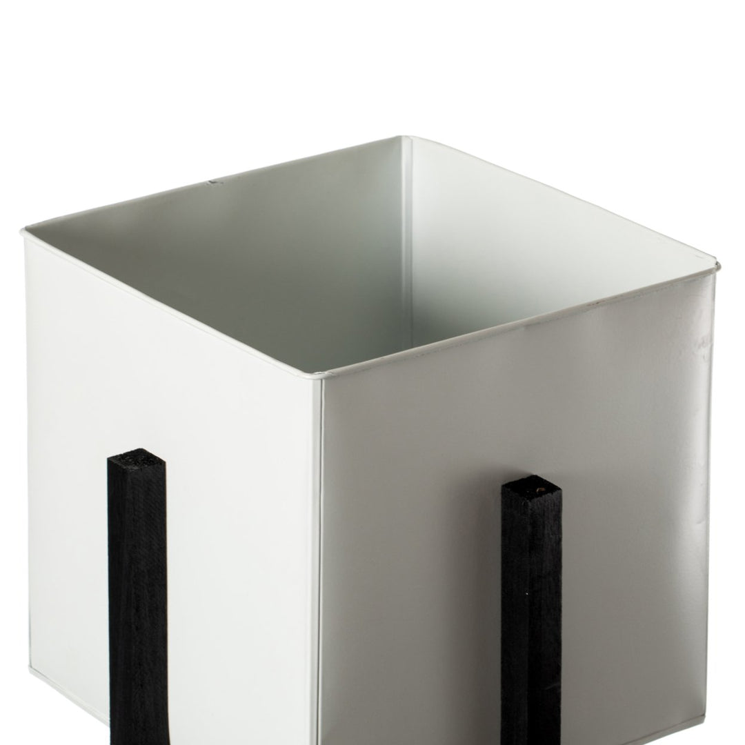 White Iron Planting Box with Black Wooden Frame Indoor Outdoor Planter Small Large Image 5