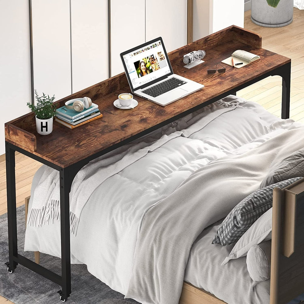Tribesigns Overbed Table with Wheels, Unadjustable Queen Size Mobile Desk with Heavy-Duty Metal Legs, Height Cant Adjust Image 2