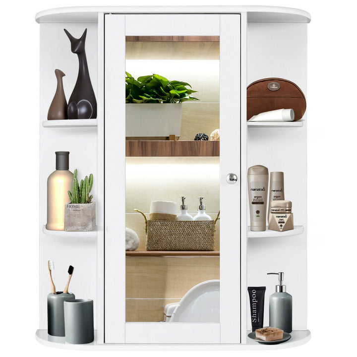 Costway Single Door Shelves Wall Mount Cabinet Bathroom Cabinet W/ Mirror White Image 1