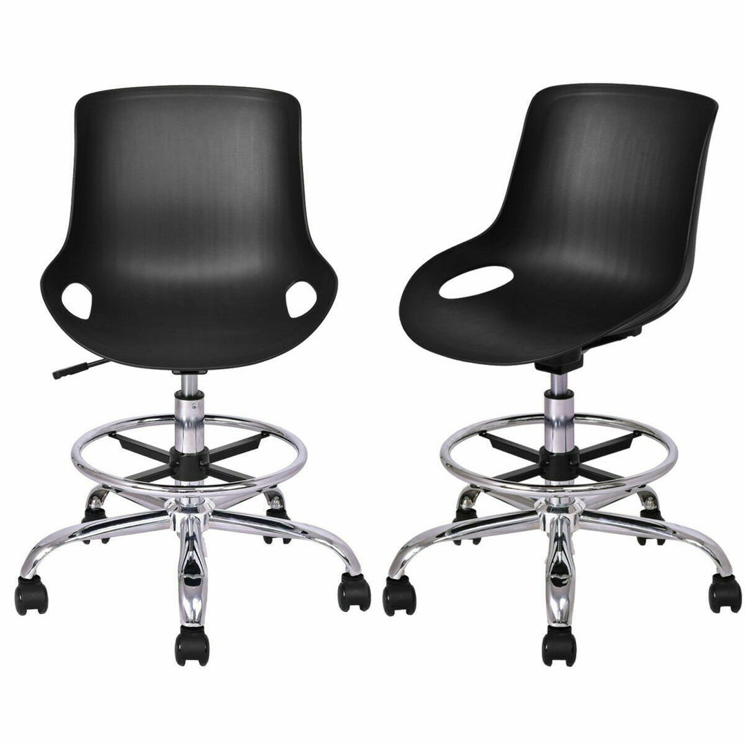 Set of 2 Armless Desk Chair PP Swivel Height Adjustable Home Office w/ Footrest Image 1