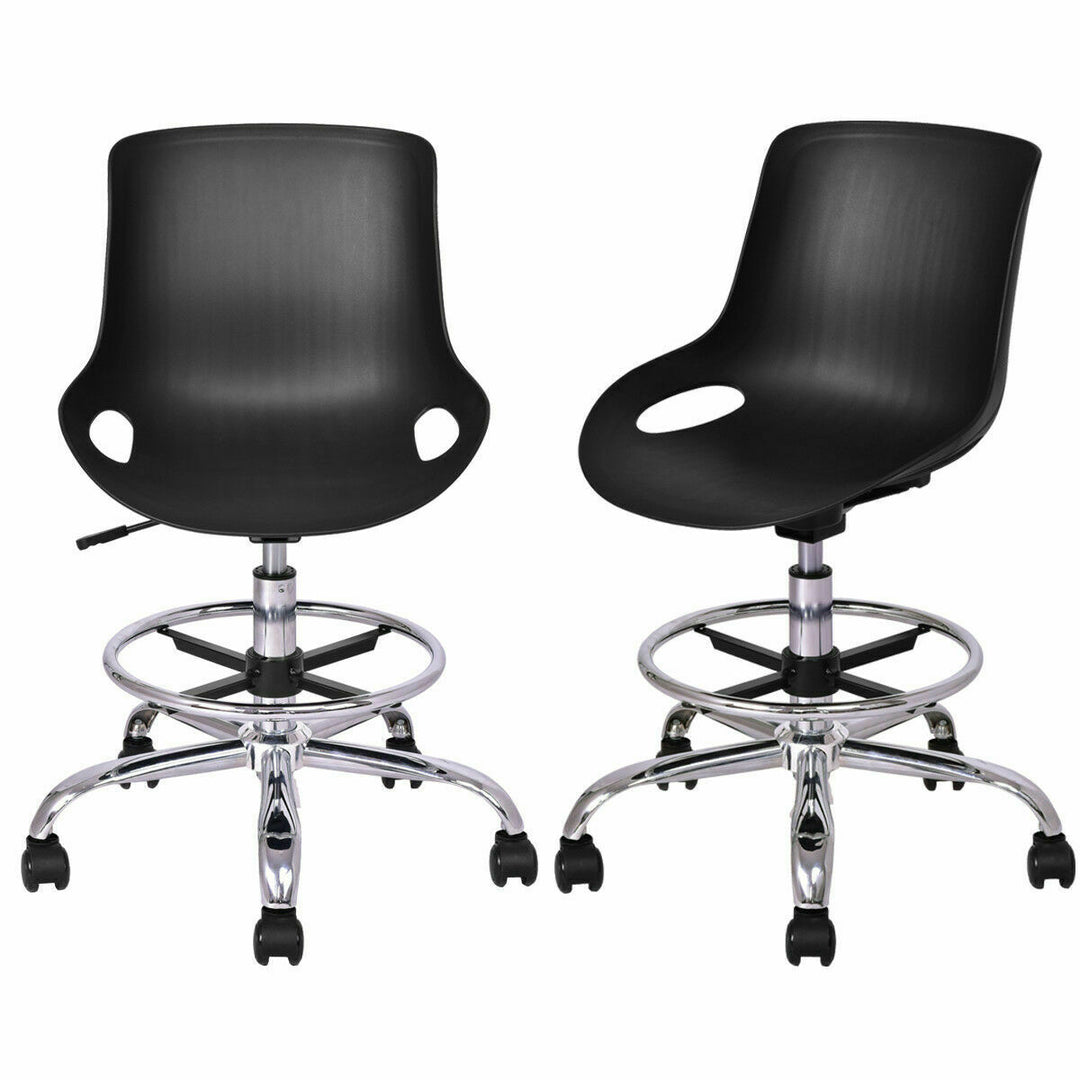 Set of 2 Armless Desk Chair PP Swivel Height Adjustable Home Office w/ Footrest Image 2