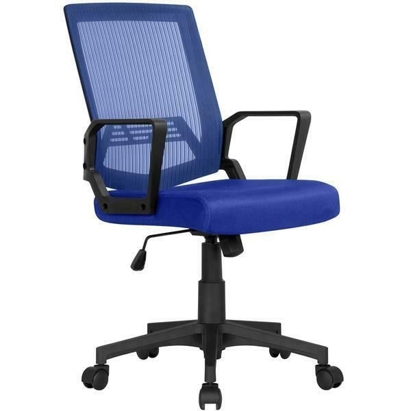 Blue Finish Mid-Back Mesh Chair Ergonomic W/ Adjustable Height Home Office Unit Image 1