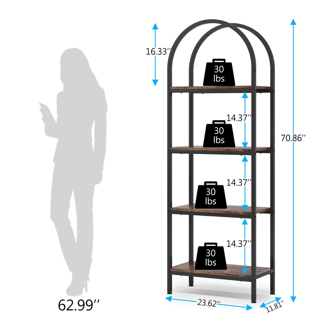 Tribesigns 4-Tier Industrial Wood Bookshelf 70.8" Metal Frame Storage Shelves Image 3