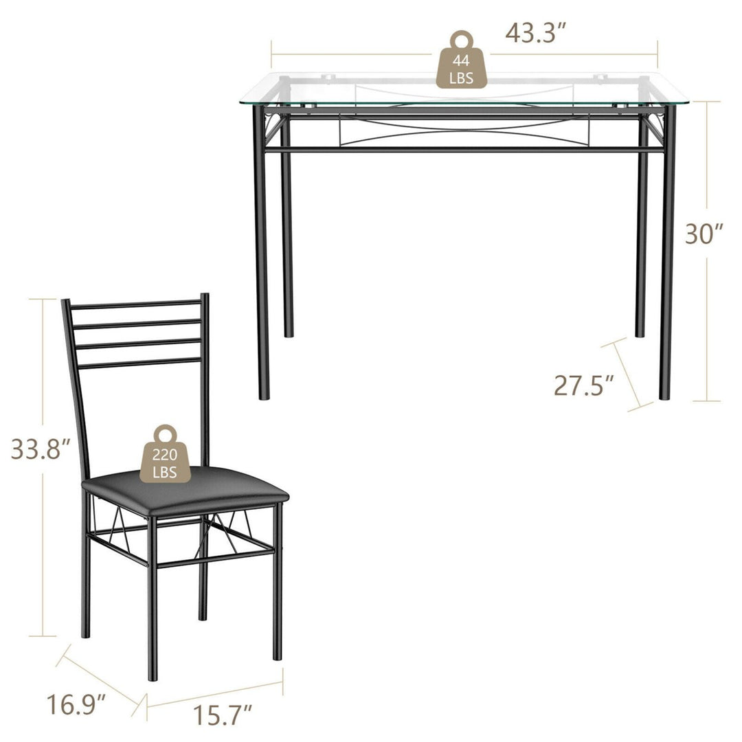 5 Piece Dining Set Glass Top Table and 4 Upholstered Chairs Kitchen Room Furniture Image 3