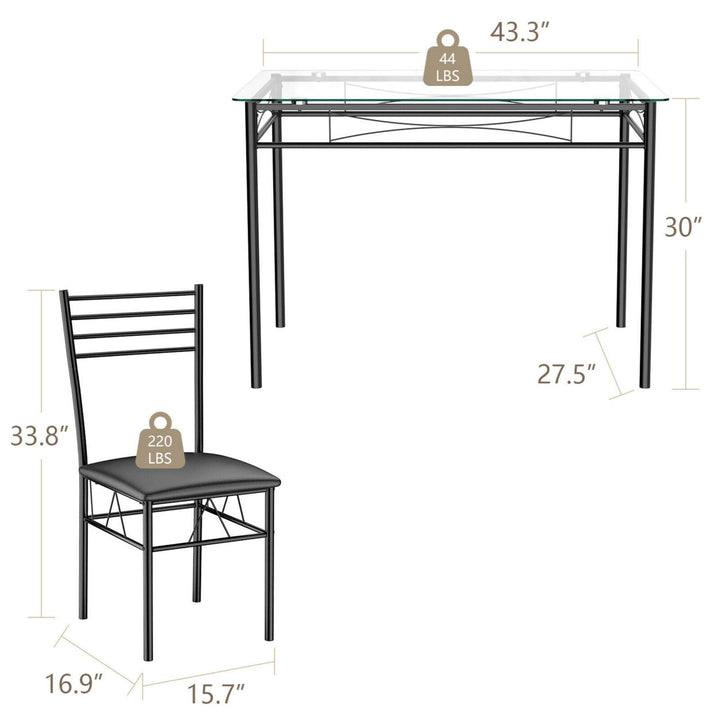 5 Piece Dining Set Glass Top Table and 4 Upholstered Chairs Kitchen Room Furniture Image 3