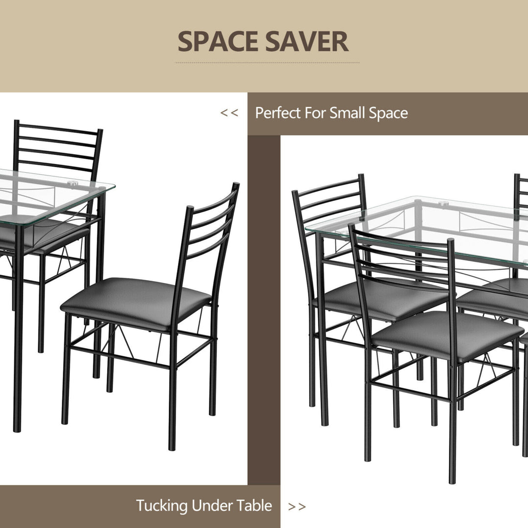 5 Piece Dining Set Glass Top Table and 4 Upholstered Chairs Kitchen Room Furniture Image 7