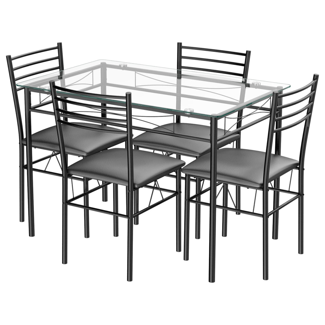 5 Piece Dining Set Glass Top Table and 4 Upholstered Chairs Kitchen Room Furniture Image 10