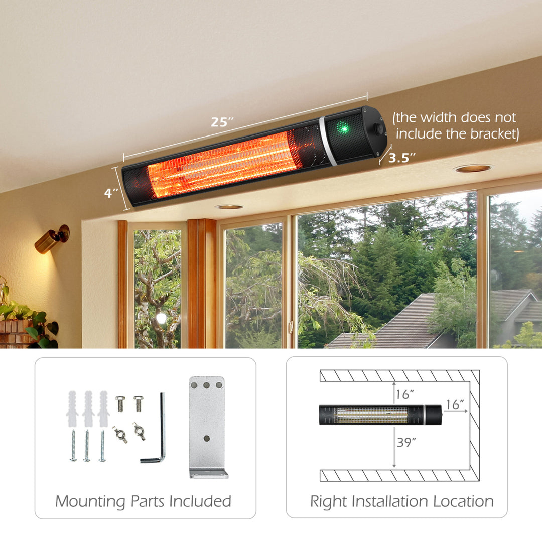 Wall-Mounted Patio Heater 750W/1500W Infrared Heater with 9-Level Adjustable 24H Timer and Remote Control Black Image 5