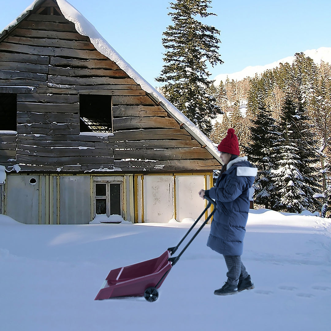 Heavy Duty Snow Remover Sled Shovel Wheels Wide Blade Red 41.75in x 30in Image 2