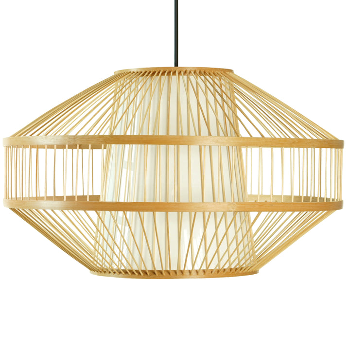 Modern Bamboo Lantern Pendant Light Shade Medium Small Rattan Hanging Lamp Image 1