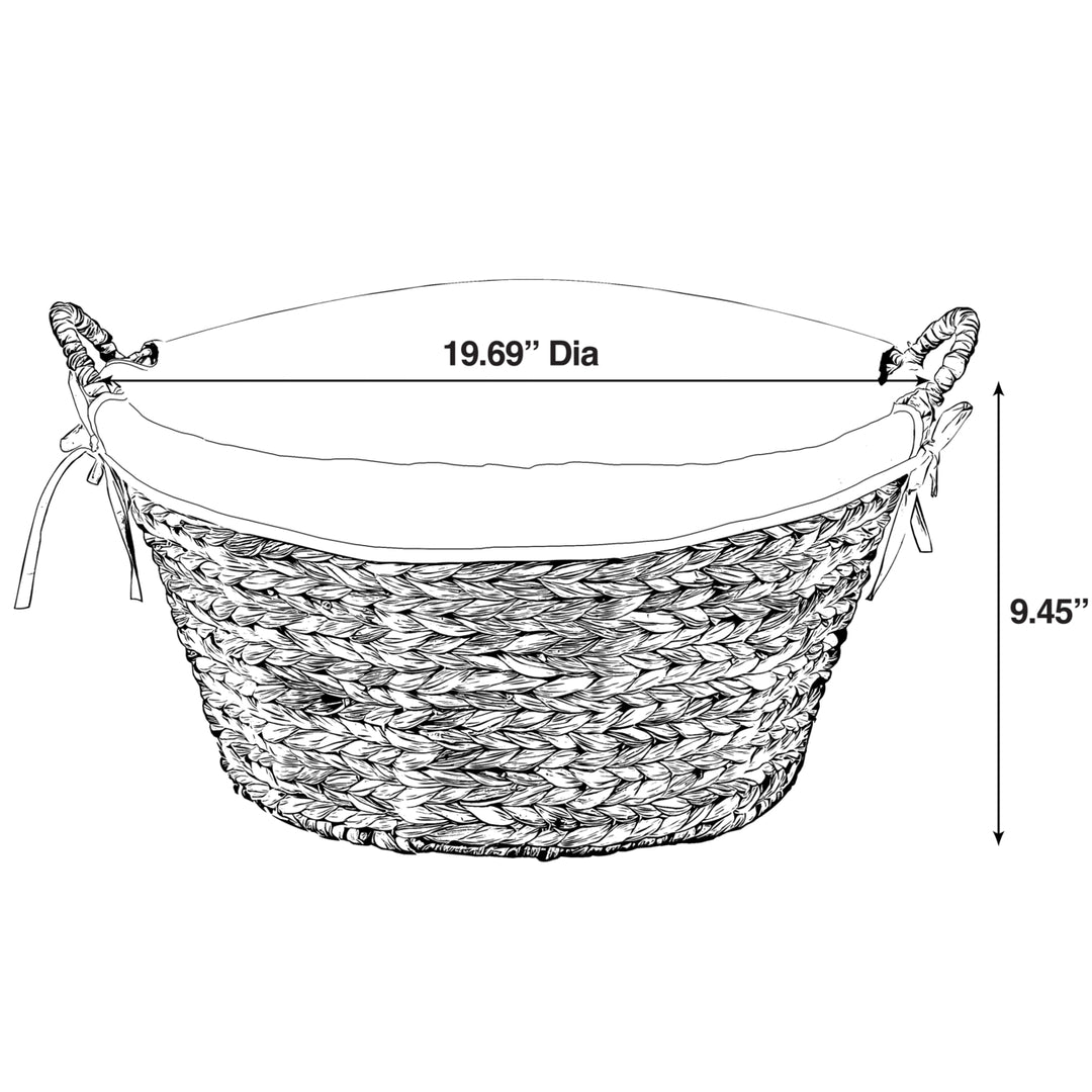 Water Hyacinth Natural Oval Wicker Laundry Basket with Handles and White Cotton Liner Image 4