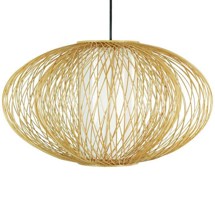 Modern Bamboo Wicker Rattan Hanging Light Shade 15.75" for Living Room Dining Image 1