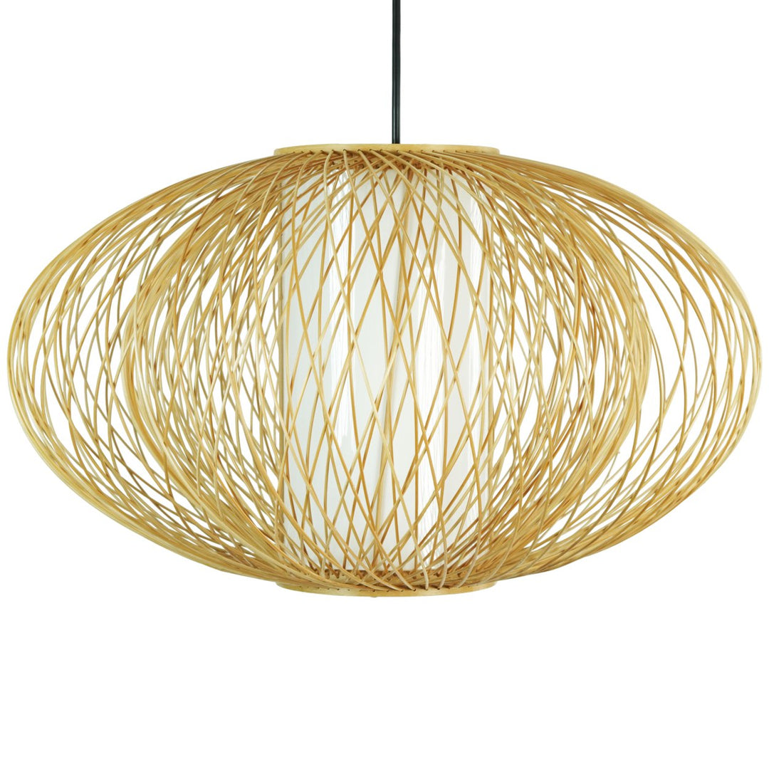 Modern Bamboo Wicker Rattan Hanging Light Shade 15.75" for Living Room Dining Image 2