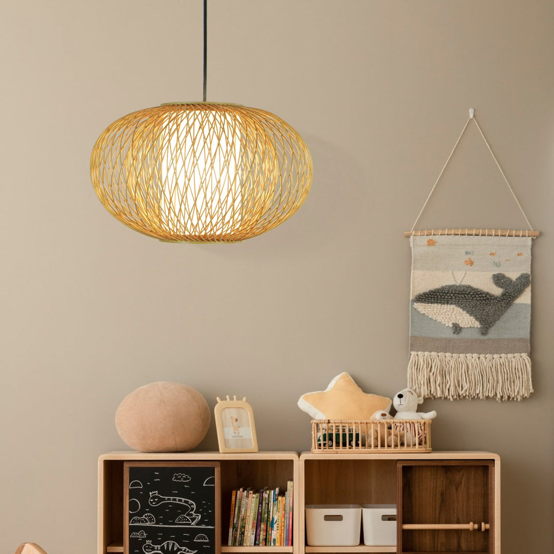 Modern Bamboo Wicker Rattan Hanging Light Shade for Living Room, Dining Room, Entryway Image 7