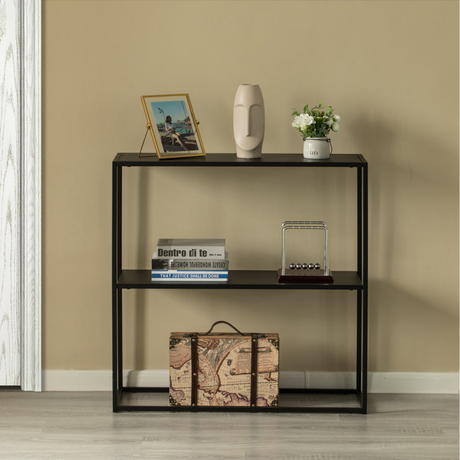 Modern Black Metal Console Table 31.5" with Open Shelf for Entryway or Hallway Image 1