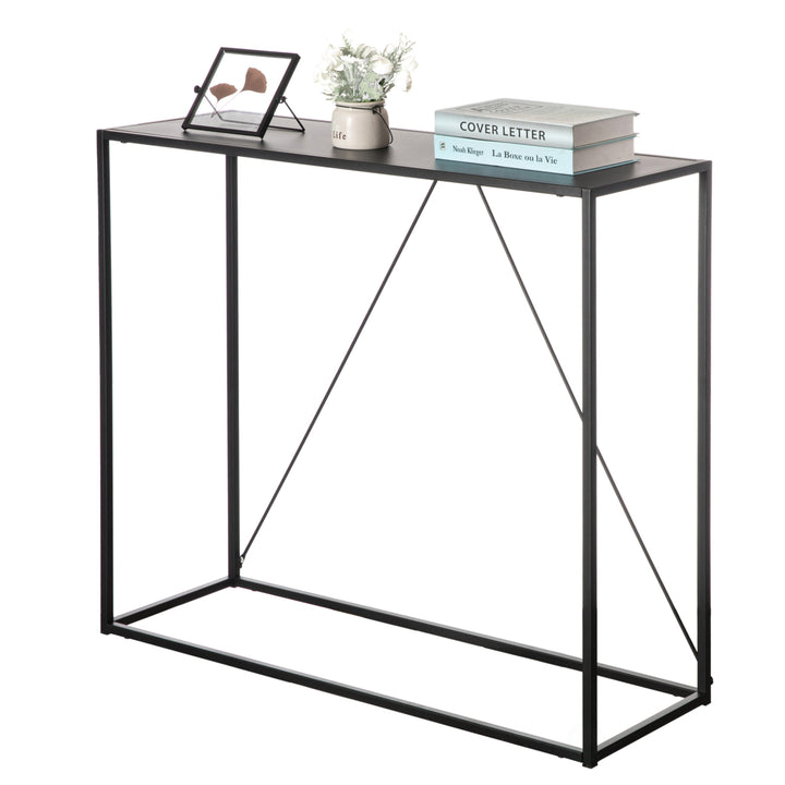 Modern Black Metal Console Table 31.5 in for Entryway Dining Hallway Storage Image 3