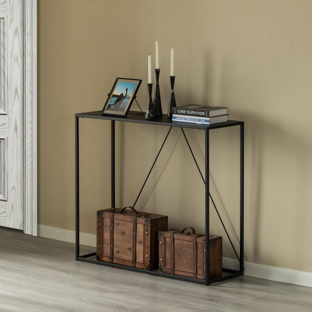 Modern Black Metal Console Table 31.5 in for Entryway Dining Hallway Storage Image 4