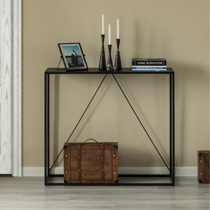 Modern Black Metal Console Table 31.5 in for Entryway Dining Hallway Storage Image 1