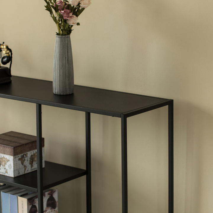 Modern Black Metal Console Table 31.5 W 4 Open Shelves for Entryway Hallway Image 5