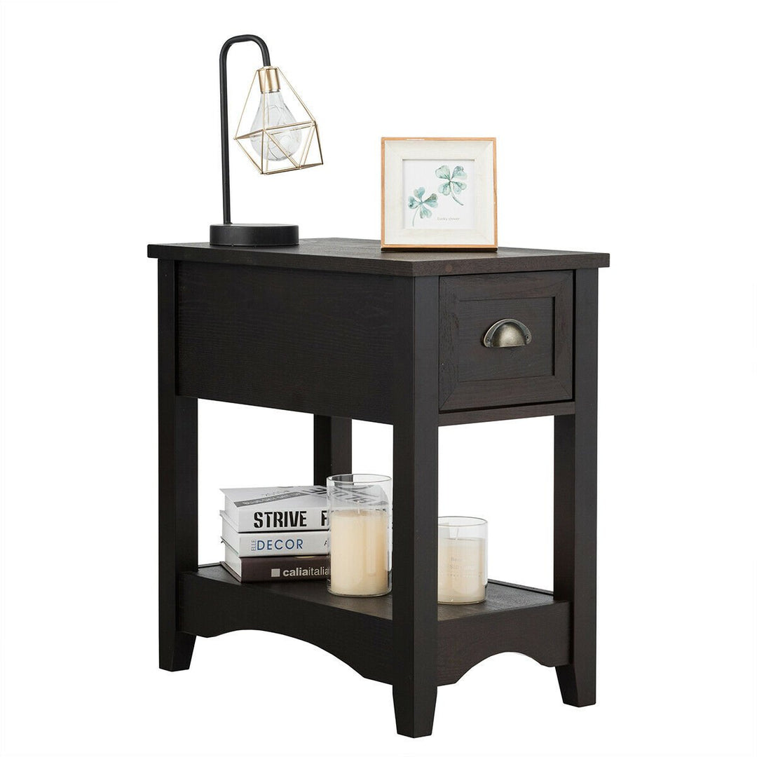 Contemporary Chair Side End Table Home Table w/ Drawer Nightstand Espresso Image 1